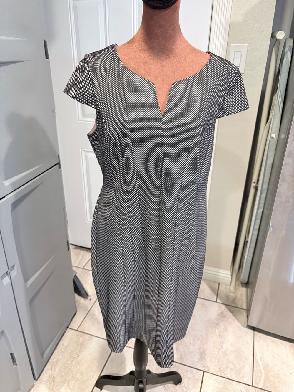 connected apparel Black-and-White Notch-Neck Midi Dress